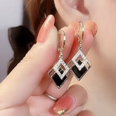 Black Double Layer Zircon Earrings