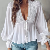 Chic Lace-Up Waist Long Sleeve Top