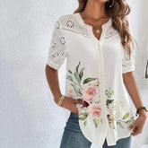 Fashion Loose Short Sleeve Lace Shirt