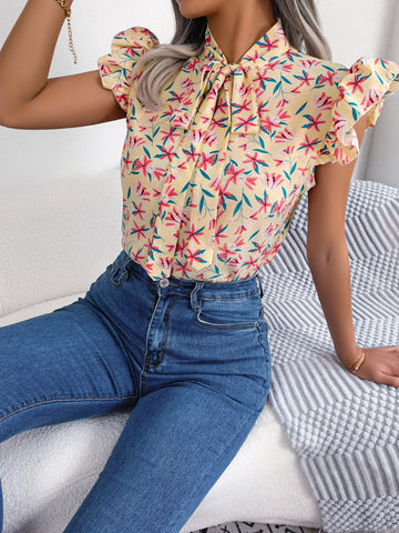 Casual Short Sleeve Lace Up Top