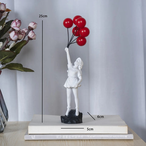 Flying Love Balloon Girl Sculpture Decor