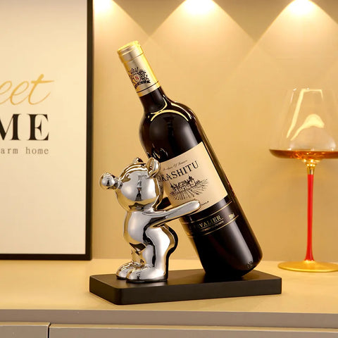 Ceramic Teddy Bear Wine Rack Statue