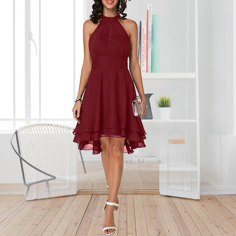 Elegant High Waist Halter Midi Dress
