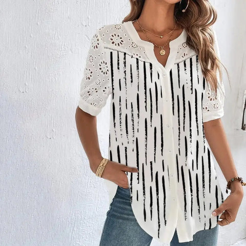 Fashion Loose Short Sleeve Lace Shirt