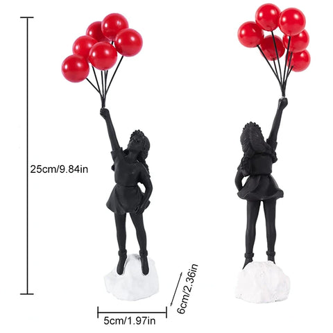 Flying Love Balloon Girl Sculpture Decor