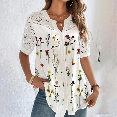 Fashion Loose Short Sleeve Lace Shirt
