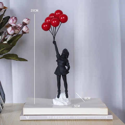 Flying Love Balloon Girl Sculpture Decor