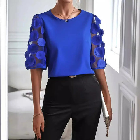 Fashion Round Neck Lace Top