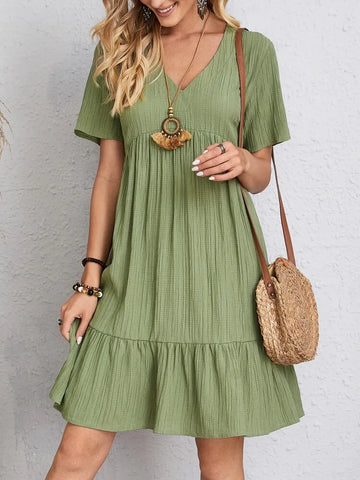 Elegant V-Neck Ruffle Mini Dress