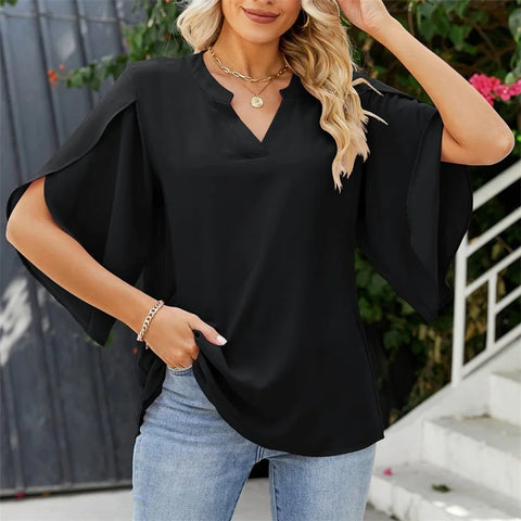 Womens Chiffon V Neck Blouse