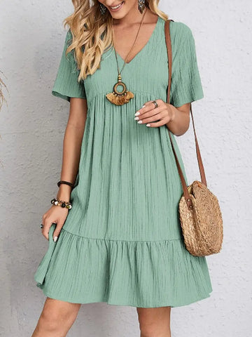 Elegant V-Neck Ruffle Mini Dress