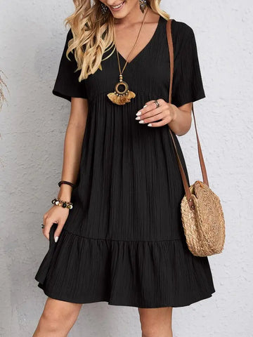 Elegant V-Neck Ruffle Mini Dress