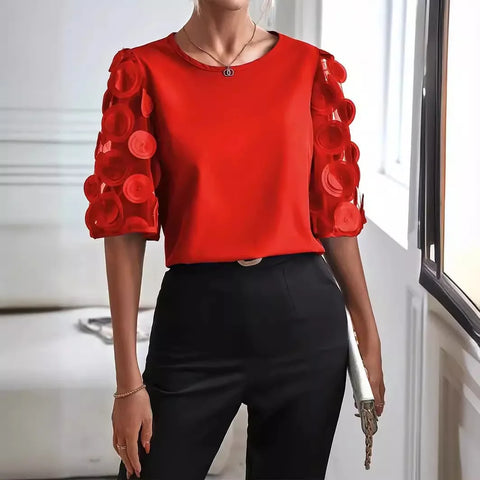 Fashion Round Neck Lace Top