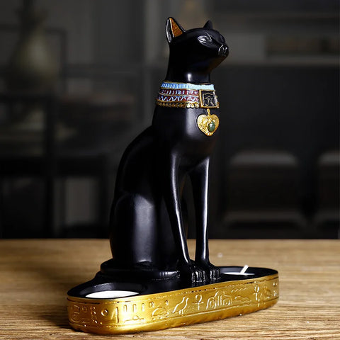 Egyptian Cat Candle Holder Resin Statue