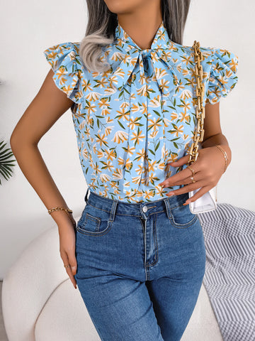 Casual Short Sleeve Lace Up Top