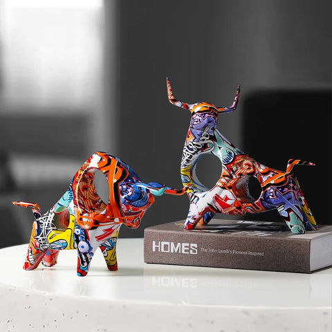 Modern Colorful Bull Figurine Ornament
