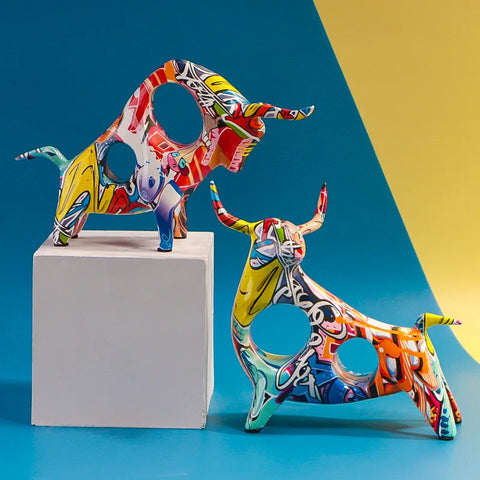 Modern Colorful Bull Figurine Ornament