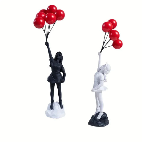Flying Love Balloon Girl Sculpture Decor