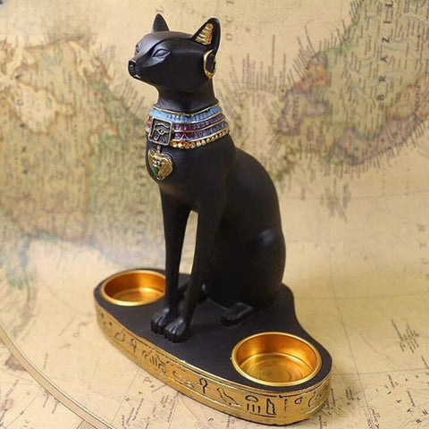 Egyptian Cat Candle Holder Resin Statue