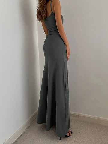 Slim Fit Backless Suspender Dress
