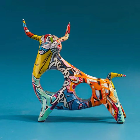 Modern Colorful Bull Figurine Ornament