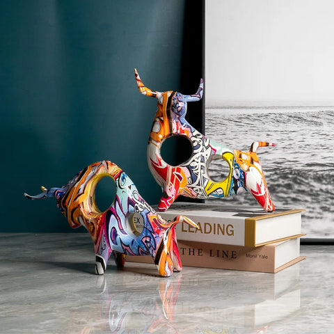 Modern Colorful Bull Figurine Ornament