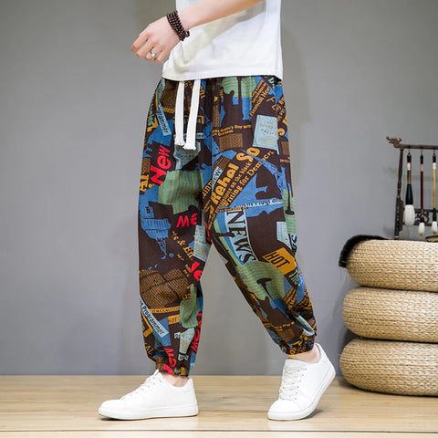 Mens Cotton Linen Harem Pants