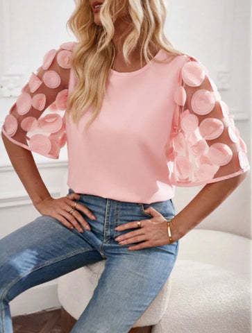 Fashion Round Neck Lace Top