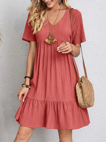Elegant V-Neck Ruffle Mini Dress