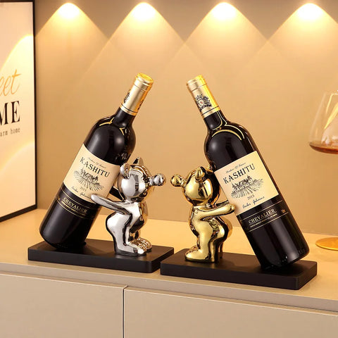 Ceramic Teddy Bear Wine Rack Statue