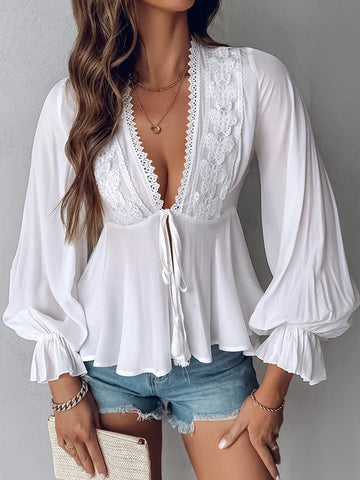 Chic Lace-Up Waist Long Sleeve Top