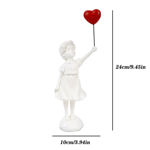 Flying Love Balloon Girl Sculpture Decor