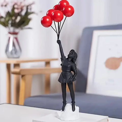 Flying Love Balloon Girl Sculpture Decor