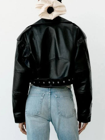 Leather Short Jacket with Belt