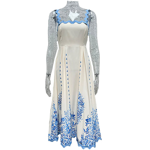 Wavy Edge Patchwork Halter Dress