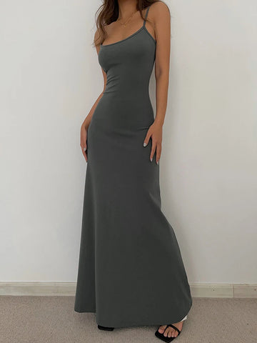 Slim Fit Backless Suspender Dress