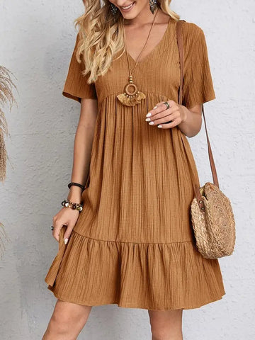 Elegant V-Neck Ruffle Mini Dress