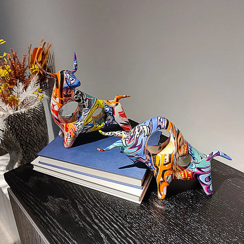 Modern Colorful Bull Figurine Ornament