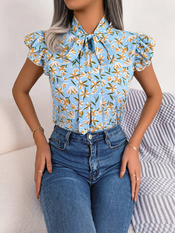 Casual Short Sleeve Lace Up Top