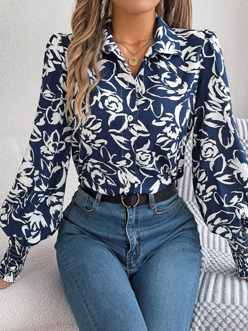 Turn Down Collar Womens Blouse