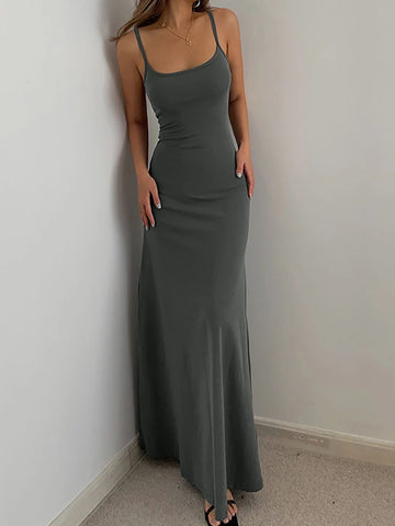 Slim Fit Backless Suspender Dress