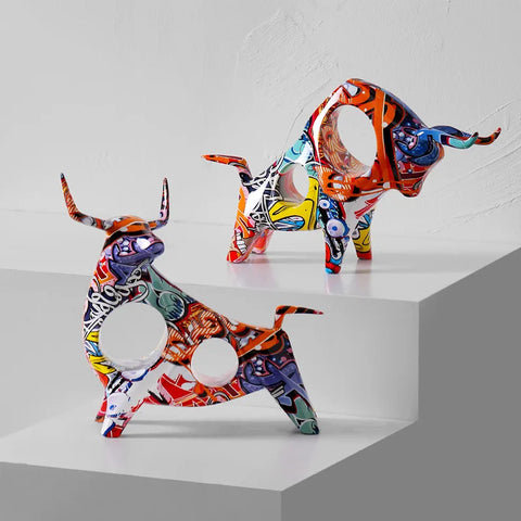 Modern Colorful Bull Figurine Ornament