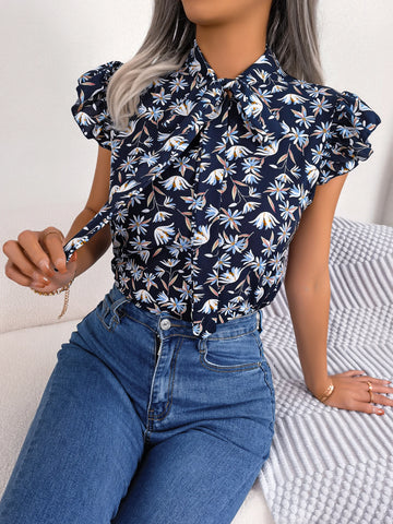 Casual Short Sleeve Lace Up Top